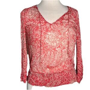 Lucky Brand Top Shirt Women’s Red Paisley Long Sleeve Casual Boho